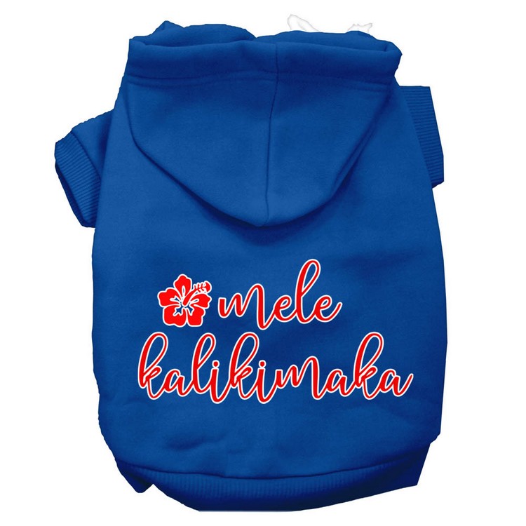 Mele Kalikimaka Screen Print Dog Hoodie Blue XXXL